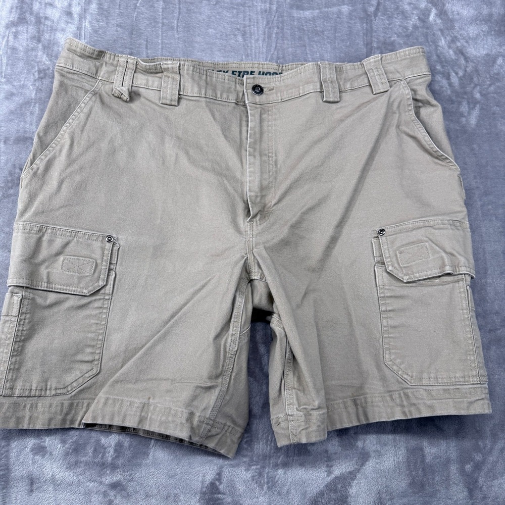Duluth Trading Co Flex Fire Hose Cargo Shorts Mens 44 Relaxed Fit Khaki Tan Work
